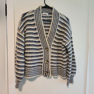 Madewell Waller Crop Cardigan Sweater in Stripe Button Front Wool Blend Boxy